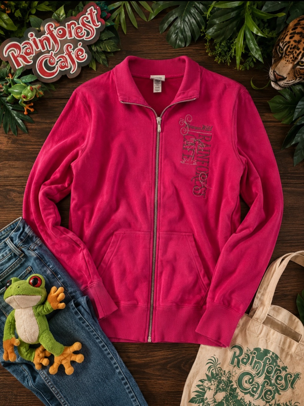 Rainforest Cafe Pink Zip Up Sweatshirt
